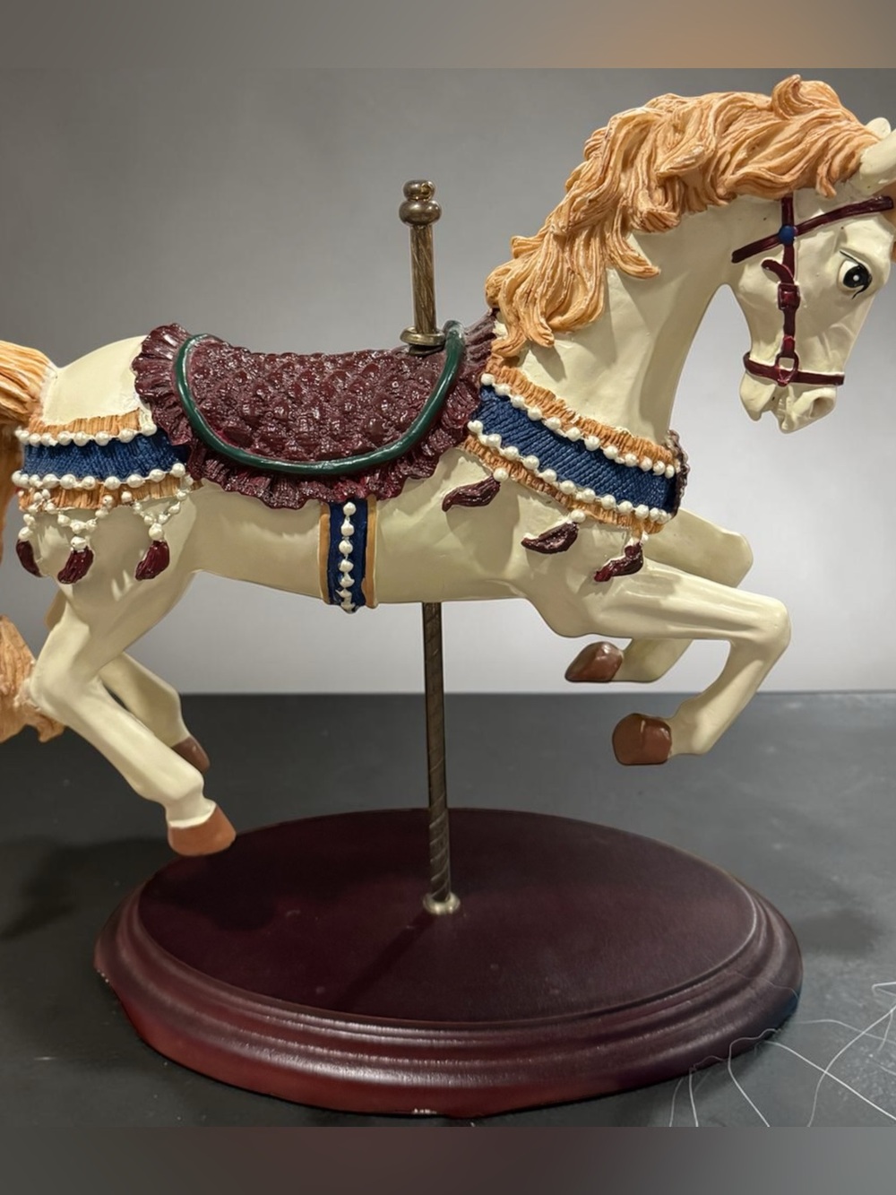 Cream and Burgundy Carousel Horse Figurine Decorative Accent